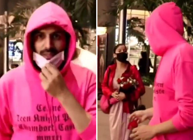 Kartik Aaryan gets chased by female fans holding roses at the airport; paparazzo asks the girls to go on one knee and propose