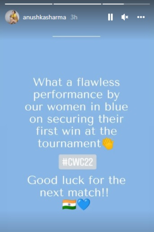 Anushka Sharma praises Indian women’s cricket team as they win first match in World Cup quest - "What a flawless performance" Anushka Sharma praises Indian women’s cricket team as they win first match in World Cup quest - "What a flawless performance"