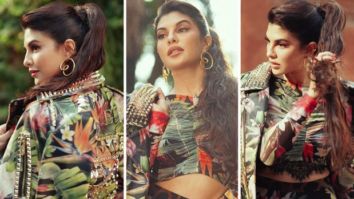 Jacqueline Fernandez aces chic girl avatar for Attack promotions in printed suit and floral jacket worth Rs. 7.18 lakh