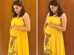 Kajal Aggarwal slays maternity fashion in halter-neck yellow chiffon patterned maxi dress worth Rs.10,000