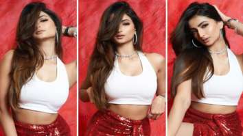 Palak Tiwari sizzles in white halter-neck crop top and red sequin mini skirt