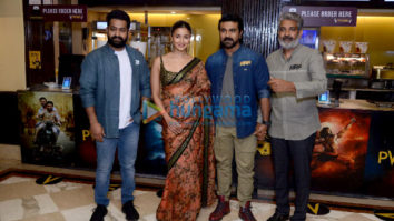 Photos: Alia Bhatt, Ram Charan, Jr. NTR and S. S. Rajamouli snapped during their upcoming film RRR promotions at PVR Plaza in New Delhi