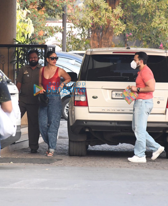 photos kareena kapoor khan stuns in red bodysuit saif ali khan joins her in casuals 1