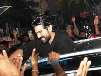 Photos: Ram Charan greets fans as he arrives to watch the early morning show of RRR in Hyderabad