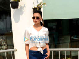 Photos: Urvashi Rautela steps out on a sunny day in satin crop top and low waist denims at Novotel, Juhu