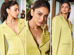 Rakul Preet emanates boss lady vibes in a charteuse blazer dress worth for Attack promotions