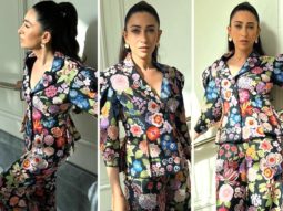 Take summer style cues from Karisma Kapoor for colourful embroidered Rahul Mishra pantsuit with dramatic shoulders