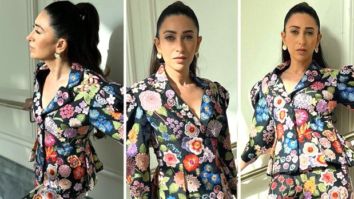 Take summer style cues from Karisma Kapoor for colourful embroidered Rahul Mishra pantsuit with dramatic shoulders