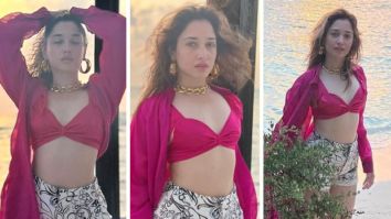 Tamannaah Bhatia exudes ‘hot girl summer’ vibes in pink bikini top, printed shorts and drape shrug in Maldives