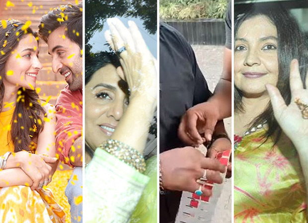 Trending Bollywood Pics: From team Brahmastra wishing Ranbir Kapoor and Alia Bhatt for their wedding, to groom to be Ranbir’s mother Neetu Kapoor celebrating 43 years of engagement, to Riddhima Kapoor Sahni, Rima Jain and others arriving for pre-wedding functions, to security covering phone camera lenses at the wedding venue, to Pooja Bhatt flaunting her mehandi, here are today’s top trending entertainment images Trending Bollywood Pics: From team Brahmastra wishing Ranbir Kapoor and Alia Bhatt for their wedding, to groom to be Ranbir’s mother Neetu Kapoor celebrating 43 years of engagement, to Riddhima Kapoor Sahni, Rima Jain and others arriving for pre-wedding functions, to security covering phone camera lenses at the wedding venue, to Pooja Bhatt flaunting her mehandi, here are today’s top trending entertainment images
