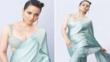 Kangana Ranaut is elegance personified in Shymal & Bhumika’s misty-blue satin saree for her show Lockup