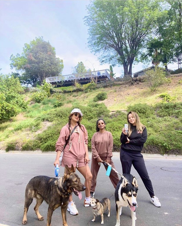 Priyanka Chopra opts for peach athleisure and pigtails as she spends Sunday with friends and pups