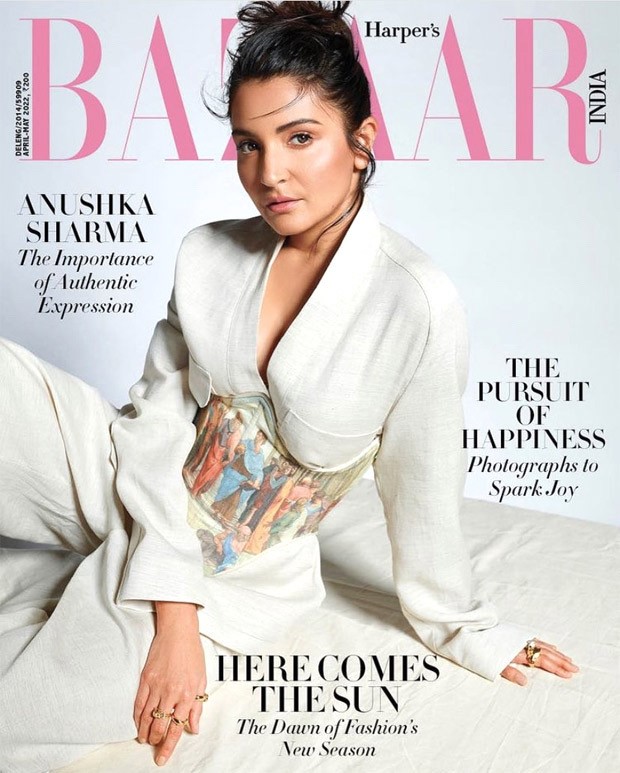 Anushka Sharma stuns as cover girl for Harper’s Bazaar magazine in white pant-suit and antique corset belt
