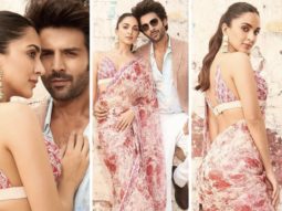 Bhool Bhulaiyaa 2: Kiara Advani stuns in floral chiffon saree worth Rs. 80,000; Kartik Aaryan in light pink jacket and ivory pants for promotions