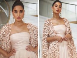 Cannes 2022: Nargis Fakhri emanates her charm in pastel pink off-shoulder gown with feathered cape