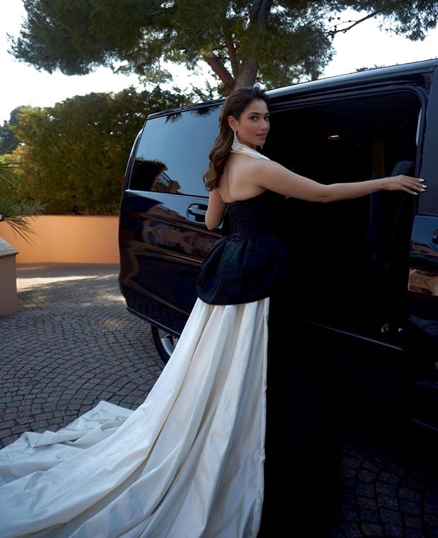 Cannes 2022: Tamannaah Bhatia looks drop dead gorgeous in dramatic black and white gown by Gauri & Nainika