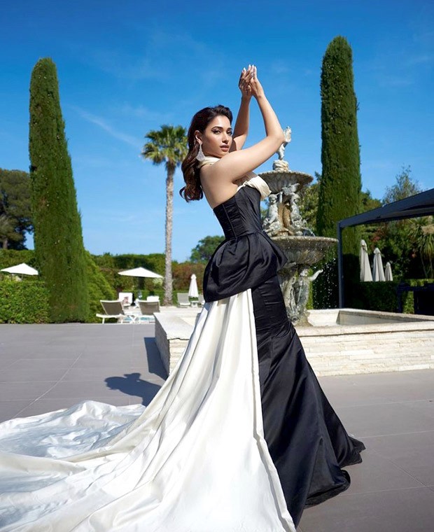 Cannes 2022: Tamannaah Bhatia looks drop dead gorgeous in dramatic black and white gown by Gauri & Nainika