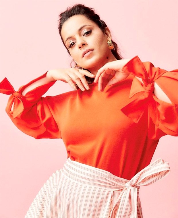 Kangana Ranaunt nails trendy look of the season by donning tangerine top and pink striped A-line skirt for Dhaakad promotions