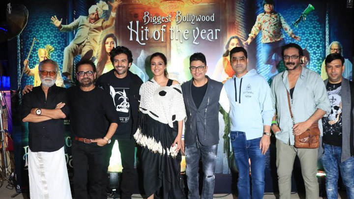 Kartik Aaryan, Tabu, Rakul Preet Singh, Jackky Bhagnani and Sajid Khan attend Bhool Bhulaiyaa 2 success party