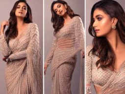 Keerthy Suresh defines elegance in sparkly saree by Falguni & Shane Peacock for Sarkaru Vaari Paata pre-release event