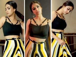 Keerthy Suresh raises the hotness bar in a black crop top and striped yellow and black skirt for Sarkaru Vaari Paata promotions