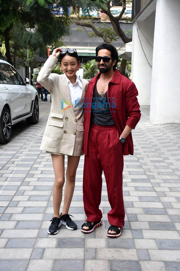 Photos: Ayushmann Khurrana and Andrea Kevichusa spotted at T-Series office promoting their film Anek