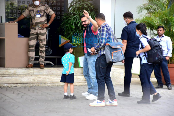photos saif ali khan taimur ali khan and jay shewakramani snapped at the kalina airport leaving for the sets of the film the devot 3