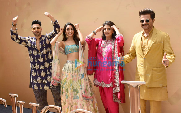 photos varun dhawan kiara advani anil kapoor and neetu kapoor arrive for the trailer launch of their film jugjugg jeeyo 1
