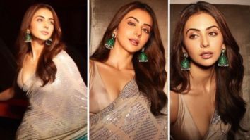 Rakul Preet slays in a Manish Malhotra’s beige shimmer saree