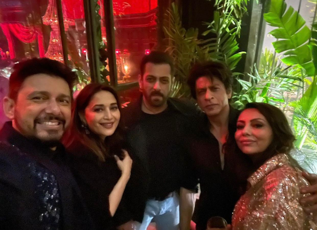Shah Rukh Khan, Salman Khan, Gauri Khan, Madhuri Dixit and Sriram Nene strike a pose at Karan Johar's 50th birthday bash 