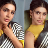 Samantha Ruth Prabhu looks resplendent in a black & yellow striped saree worth Rs.32,800 for Sadhguru’s save soil event