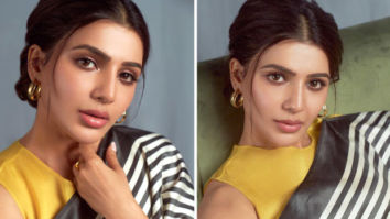 Samantha Ruth Prabhu looks resplendent in a black & yellow striped saree worth Rs.32,800 for Sadhguru’s save soil event