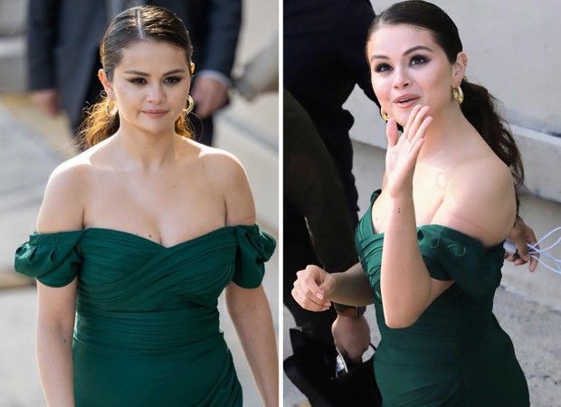 Selena Gomez pristine in an off-shoulder emerald green dress and peep-toe mules Only in Building promotions : News - Bollywood Hungama
