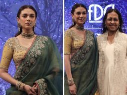 Aditi Rao Hydari is an elegant showstopper as she walks at couture week in dull gold lehenga by Anju Modi