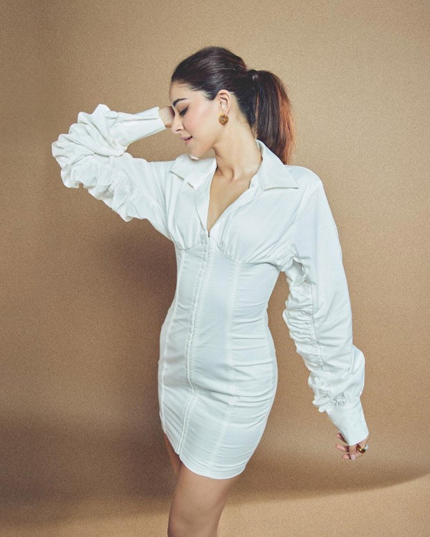 Ananya Panday makes a solid statement in white shirt style body-con dress worth Rs. 11,200 in her latest photo-shoot