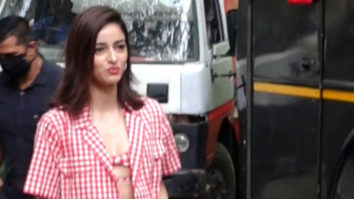Ananya Panday poses for paps in matching red chequered outfit