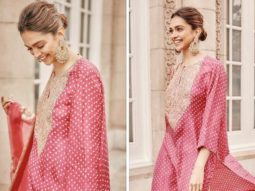Deepika Padukone looks resplendent in pink and golden suit set as she attends Konkani Sammelan event in US