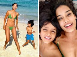 Lisa Haydon enjoys a beach day in chic green bikini with son Zack