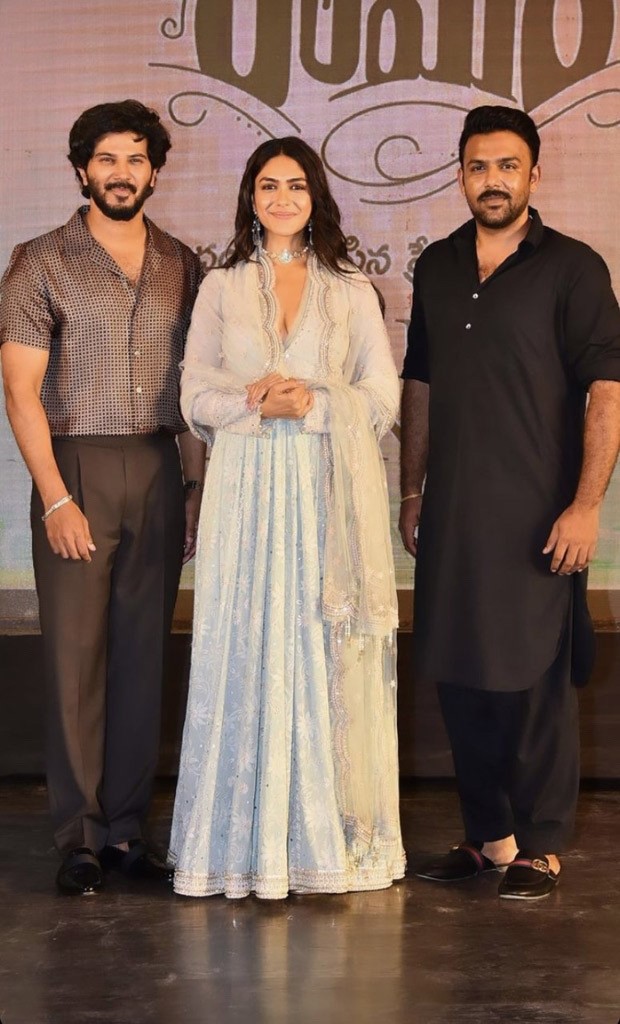 Mrunal Thakur shines bright in blue anarkali suit as she promotes Sita Ramam with Dulquer Salman in Hyderabad