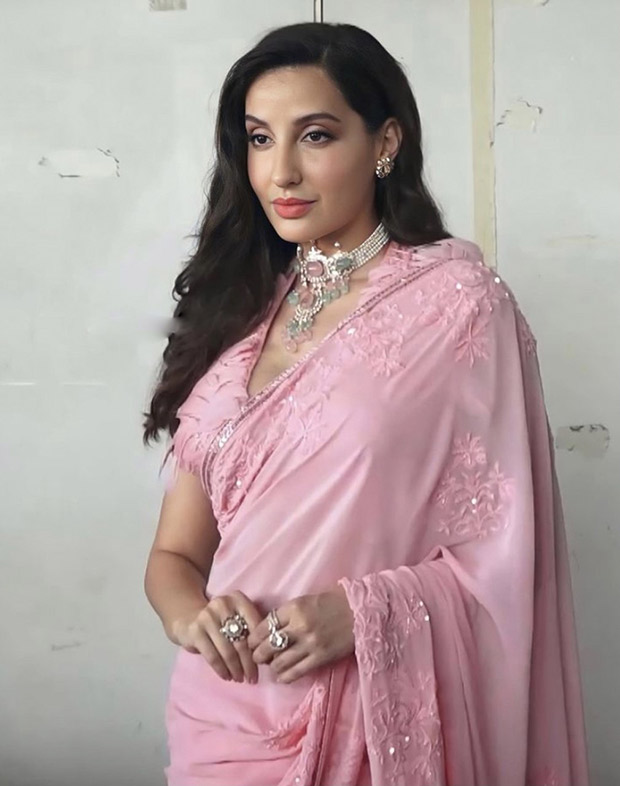 Nora Fatehi makes internet swoon over in blush pink saree and deep neck blouse for Dance Deewane Juniors shoot