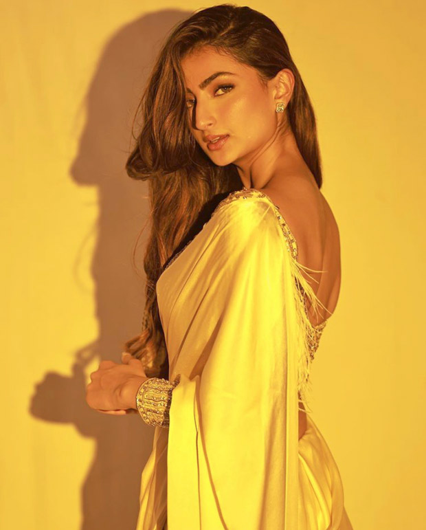 Palak Tiwari is a dazzling sight in yellow saree and golden embellished blouse in her latest photo-shoot