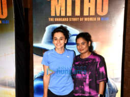 Photos: Taapsee Pannu and Mithali Raj snapped promoting the film Shabaash Mithu with an indoor cricket match