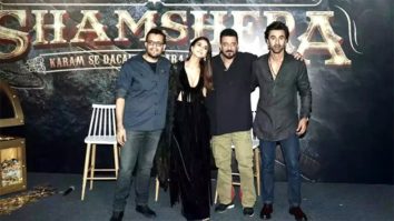 Ranbir Kapoor, Vaani Kapoor, Sanjay Dutt and Karan Malhotra pose for paps