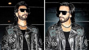 Ranveer Singh is nailing the edgy biker boy look in a funky black and silver jacket, pants and boots at Liger trailer launch