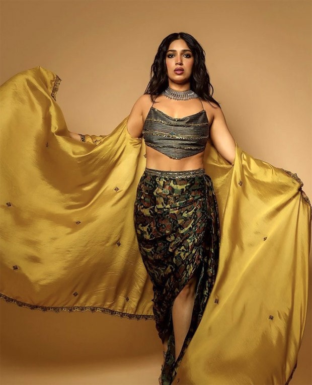 Bhumi Pednekar looks bewitching in backless scarf top, body-con skirt and cape jacket worth Rs.27K for Raksha Bandhan promotions 