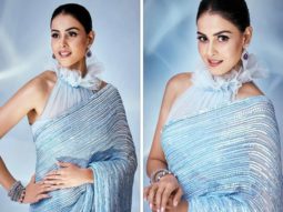 Genelia D’souza looks radiant in her Manish Malhotra’s ice blue saree worth Rs. 2.25 Lakh at Mijwan show