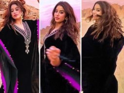 Janhvi Kapoor in Sureena Chowdhri’s black velvet Kaftan carries trend like a pro