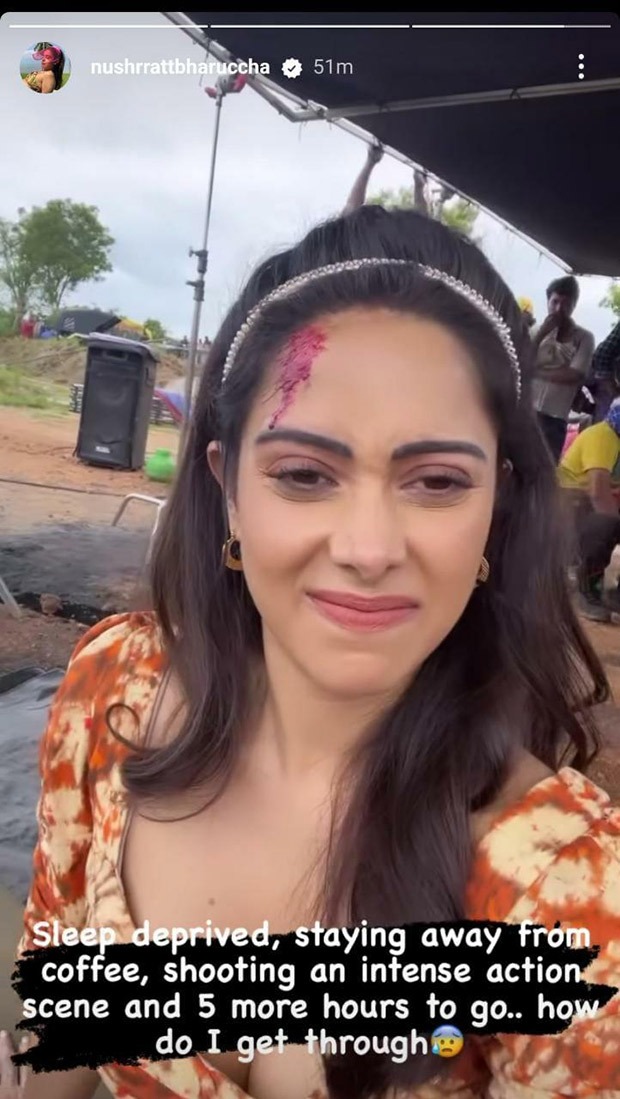 Nushrratt Bharuccha shares a sneak peak from sets as she shoots for an intense action scene, shares bloody look Nushrratt Bharuccha shares a sneak peak from sets as she shoots for an intense action scene, shares bloody look