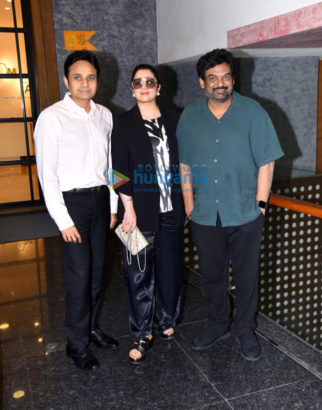 Photos: Puri Jagannadh, Charmme Kaur and Apoorva Mehta snapped promoting Liger at Dharma Productions office