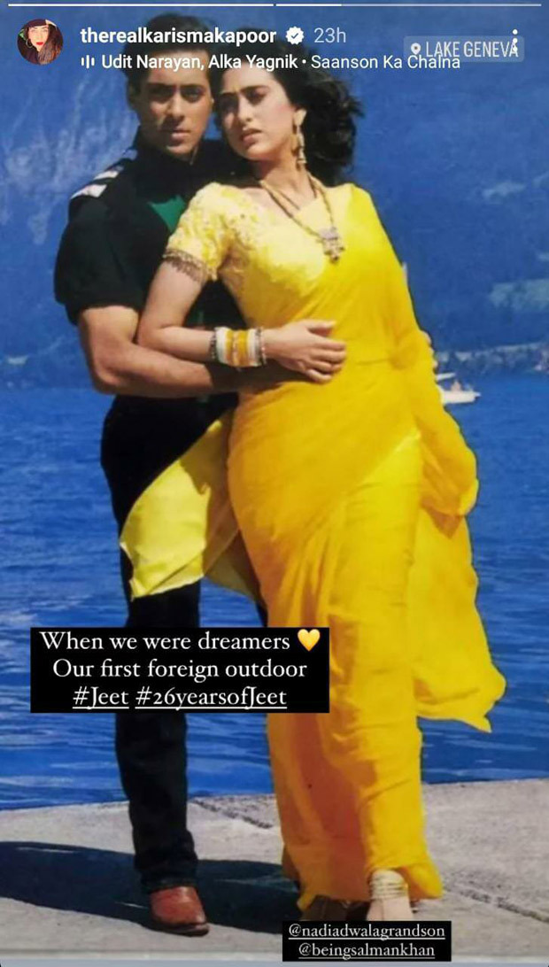 26 Years of Jeet: Karisma Kapoor recalls 'first foreign outdoor shoot' with Salman Khan: 'When we were dreamers' 26 Years of Jeet: Karisma Kapoor recalls 'first foreign outdoor shoot' with Salman Khan: 'When we were dreamers'